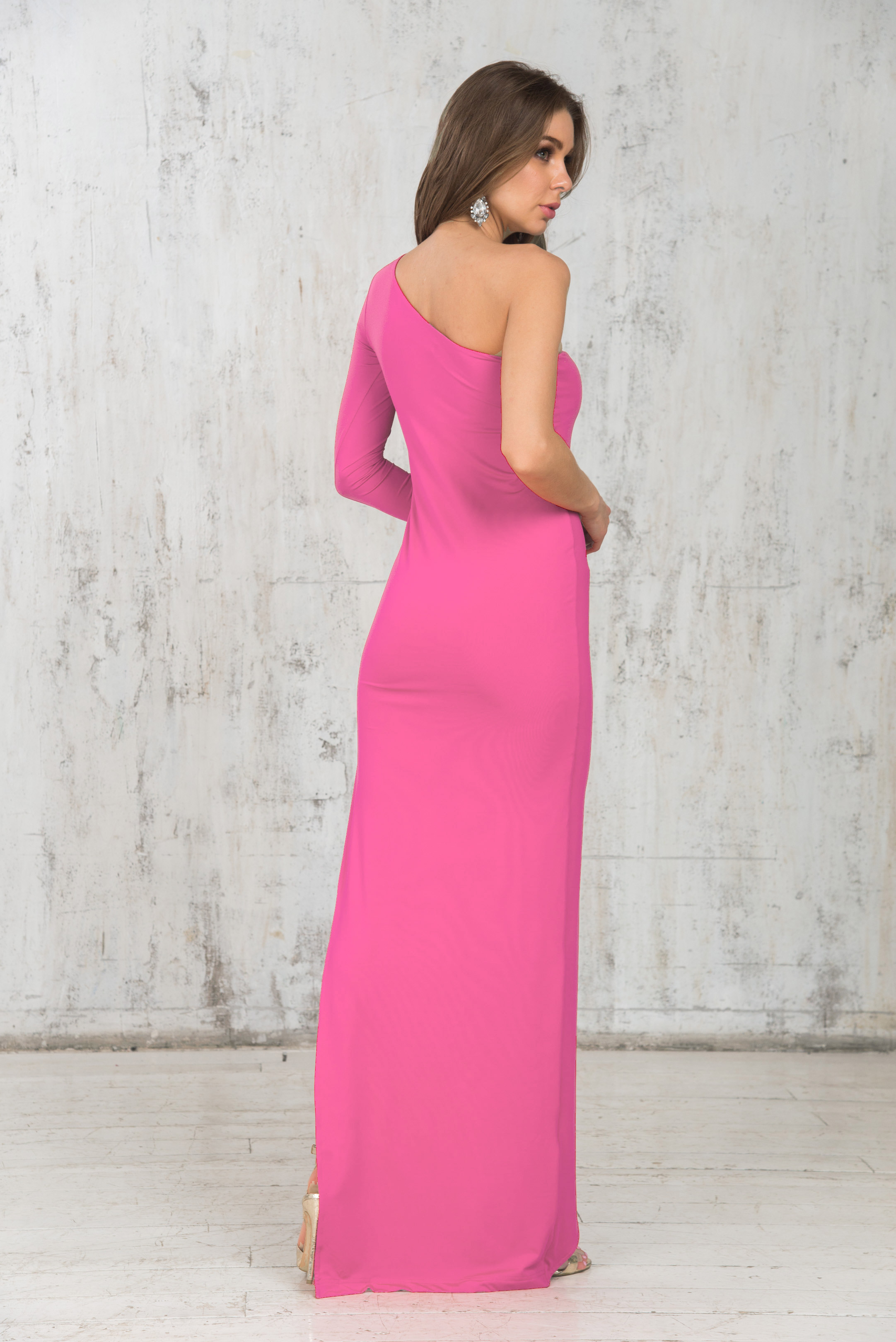 Фото товара 15195, розовое платье с асимметричным кроем