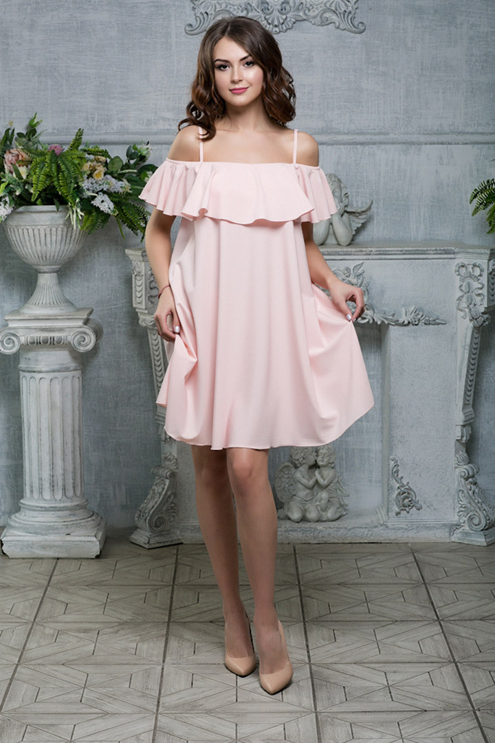 Фото товара 16569, розовое платье с воланом